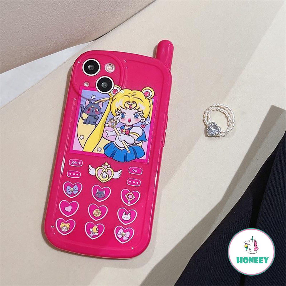 Retro Telepon Keypad Phone Case Untuk Iphone14 13 12 11 Pro Max Casing Untuk iPhone XR XS 7 8plus Fashion Rose Red Kartun Back Cover