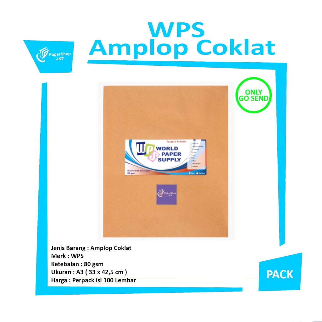 

WPS - Amplop Coklat Ukuran A3 ( 33 x 42,5 cm ) - Pack