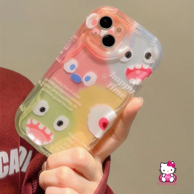 Casing Soft 3D Wavy Curved Edge Untuk Redmi 10C A2 A1 10 9A 9C NFC 9T 9 10A Redmi Note 11 8 10 Pro Max 9 11s 10s 12 POCO M3 Warna Cute Little Monster Kartun Bracket Case Cover