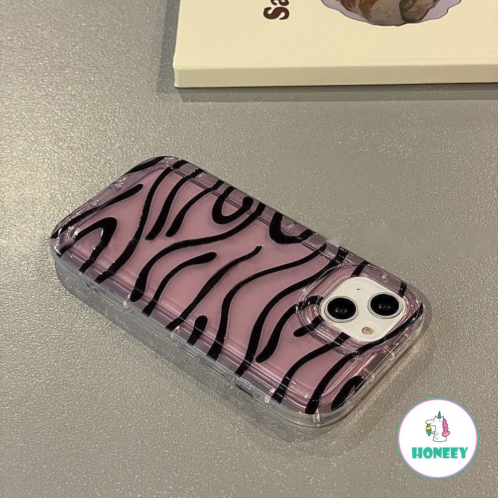 Casing Airbag Garis Zebra Ungu Lucu Untuk iPhone 14 Pro Max13 11 12 Pro Max Casing iPhone XR XS 7 8plus Shockproof Soft Phone Cover