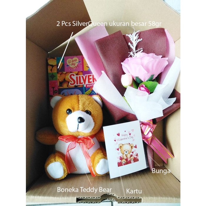 [SC] Hampers Boneka Coklat SilverQueen dan Bunga Artificial
