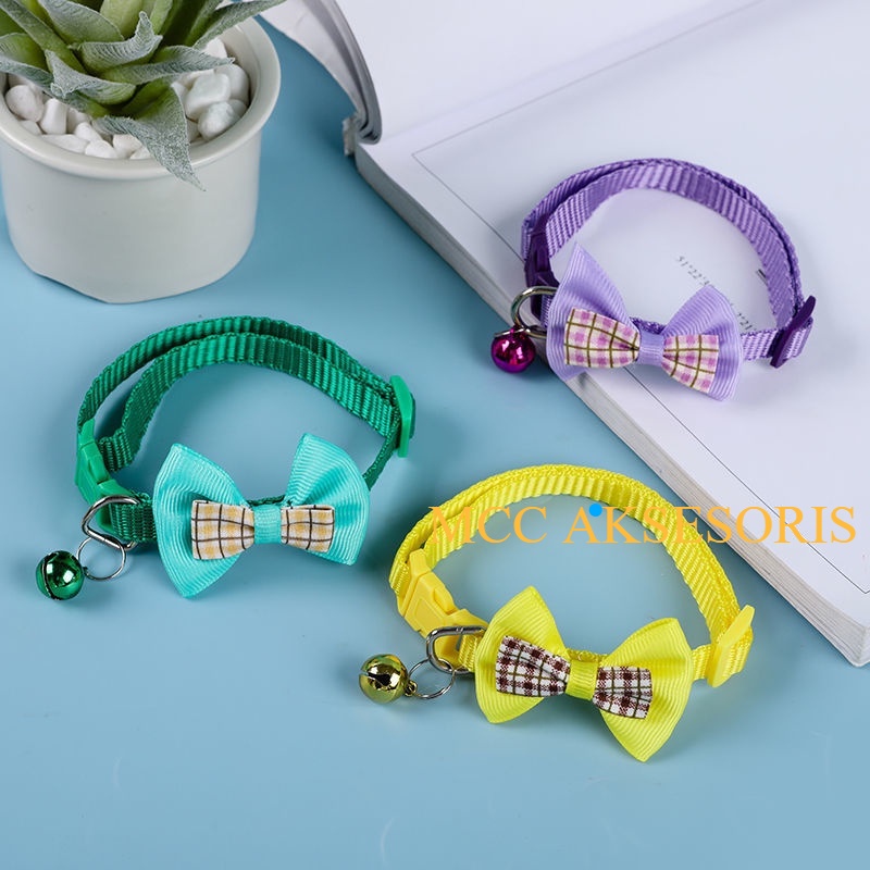 MCC Kalung Kucing Pita Kupu Kupu Kalung Kucing Pita Kotak Kotak Kalung Kucing Bel kerincing Aksesoris Hewan Peliharaan Kucing dan Anjing