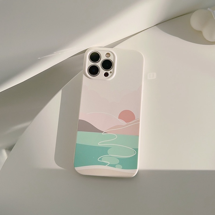 Beautiful Sunset Landscape Soft Silicon Case iP iPhone 14 + Plus 11 12 13 Pro Max Cream FTD Girl Woman Casing Apple