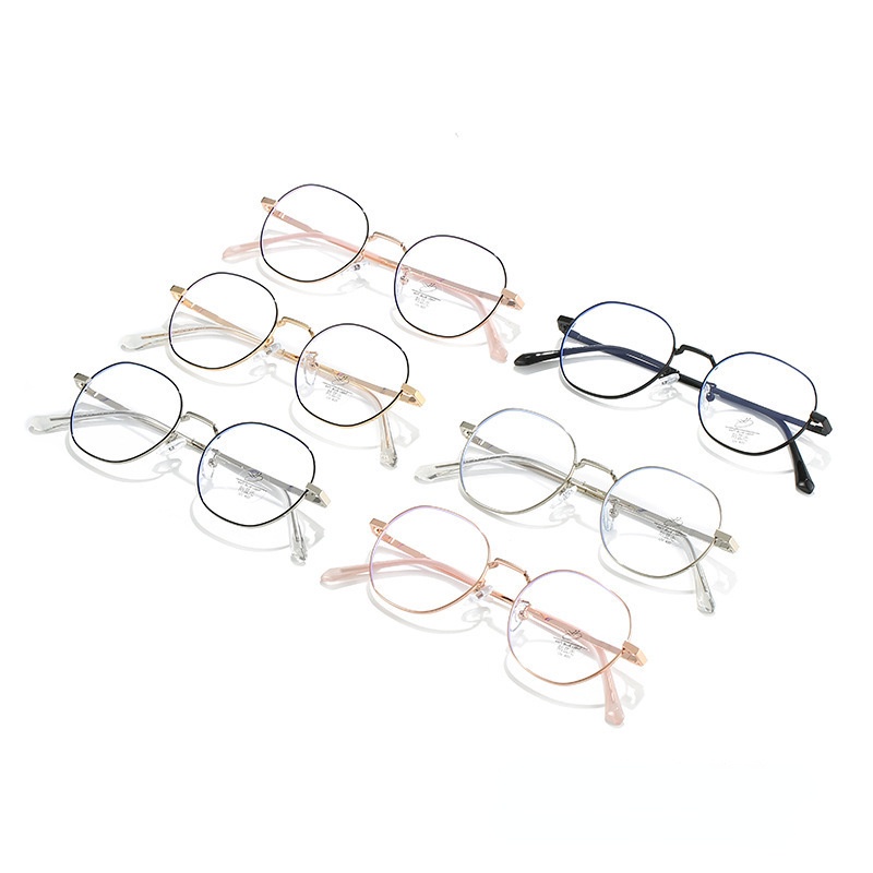 (YUZHU) Korea Fashion Logam Bingkai Bulat Anti Cahaya Biru Kacamata Unisex Lensa Yang Dapat Diganti Eyeglasses