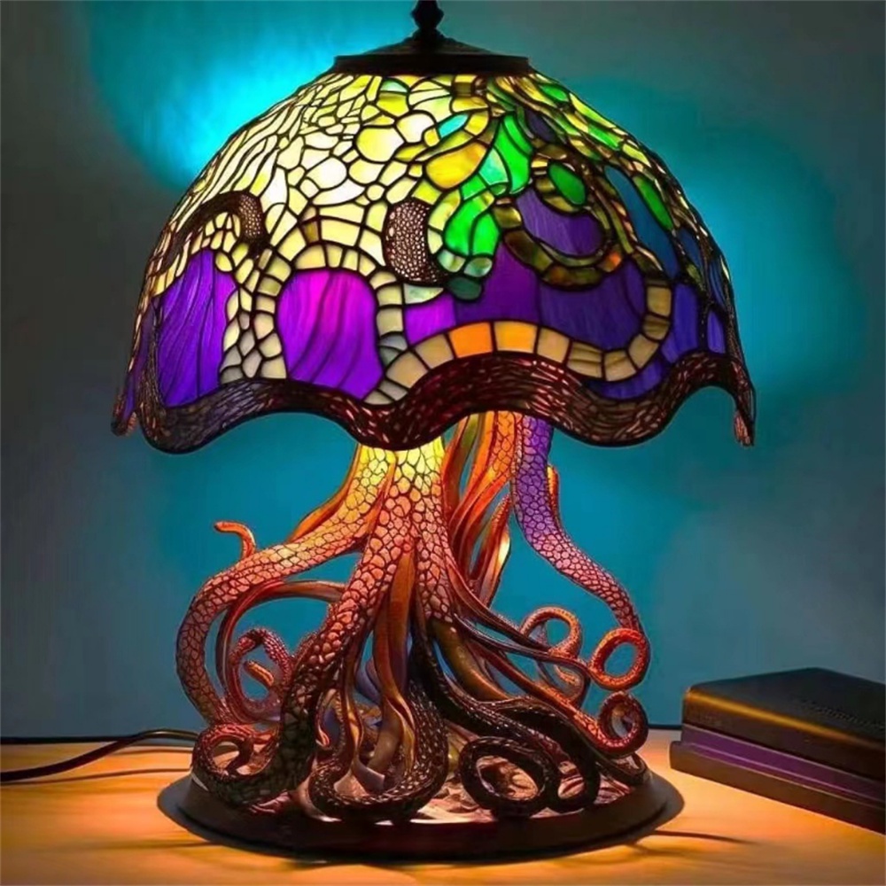 ღ Creative Table Lamp Stained Resin Mushroom Plant Series Colorful Bedroom Decoration Lamp Retro Table Night Lamp Atmosphere Light