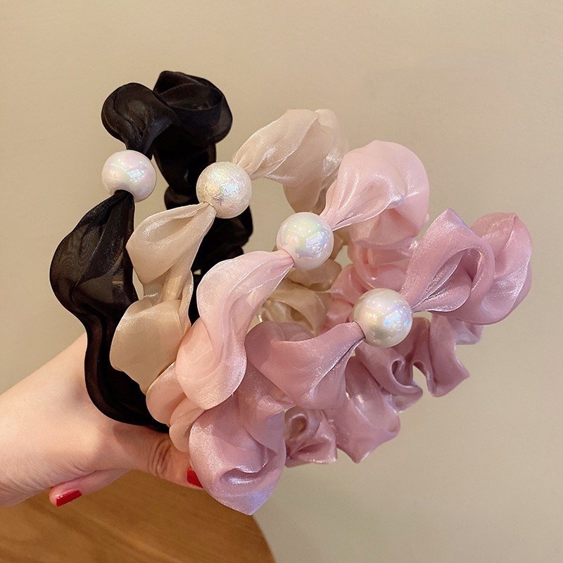 MMM Bando Satin Kerut Mutiara Bahan Satin Fashion Bando Scrunchie Kerut Korea Headband Ruffle Bandana Import