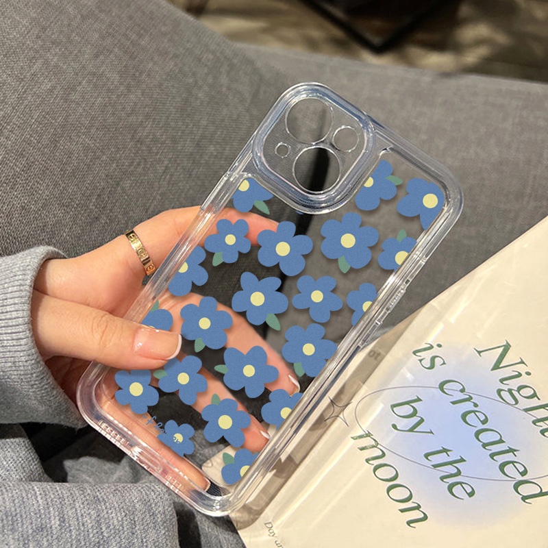 Casing Bunga Biru Untuk Redmi Note10 11 11E 11S 12 8 8T 9 9S 10 Xiaomi 11T 12T 13Pro 13 Mi 10 10 Pro 10T Lite 10T 11 12 Poco F3 F4 M3 X3 X4 X5 Pro Akrilik Space Cover Belakang TPU