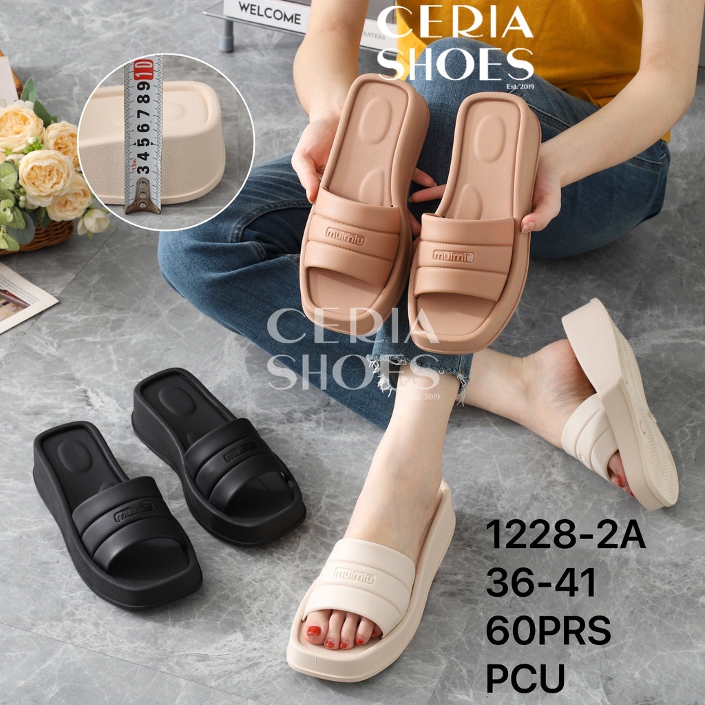 Sandal Slop Wedges Wanita Karet Jelly Elastis Import Bahan Empuk Sol Tebal Tinggi Hak 4 Cm Anti Slip BALANCE 1228