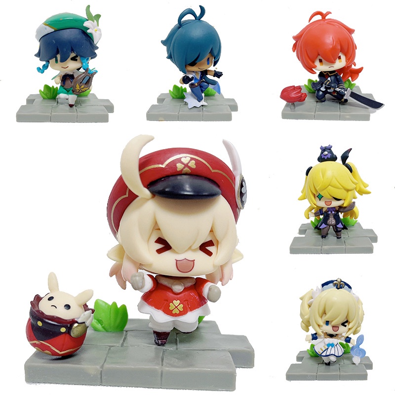 Genshin Impact Anime Figure Liyue Battlefield Heroes Seri Tema Figure Mainan Klee Venti Zhongli Lucu Q Ver Model Boneka