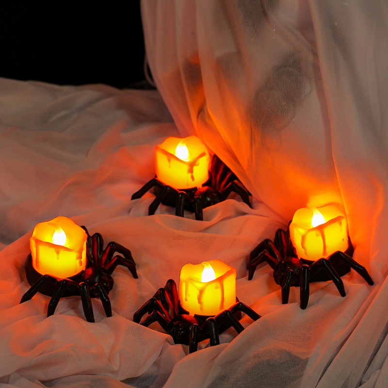 1pc Halloween Hitam Spider Flameless Baterai Dioperasikan Cahaya Lilin Elektronik Horror LED Tealight Seram Dekorasi Pesta Rumah