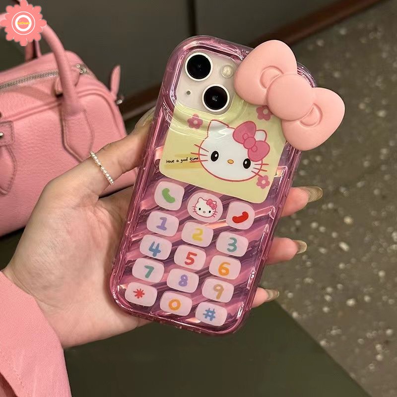 IPHONE Casing Kartu Laser Kerut Stereo 3D Kompatibel Untuk Iphone11Xr 7Plus 13 14 12 Pro Max7 8 6 6S Plus X XS MAX SE 2020kartu Kartun Hello Kitty Vintage Digital Tombol Ponsel Soft Cover