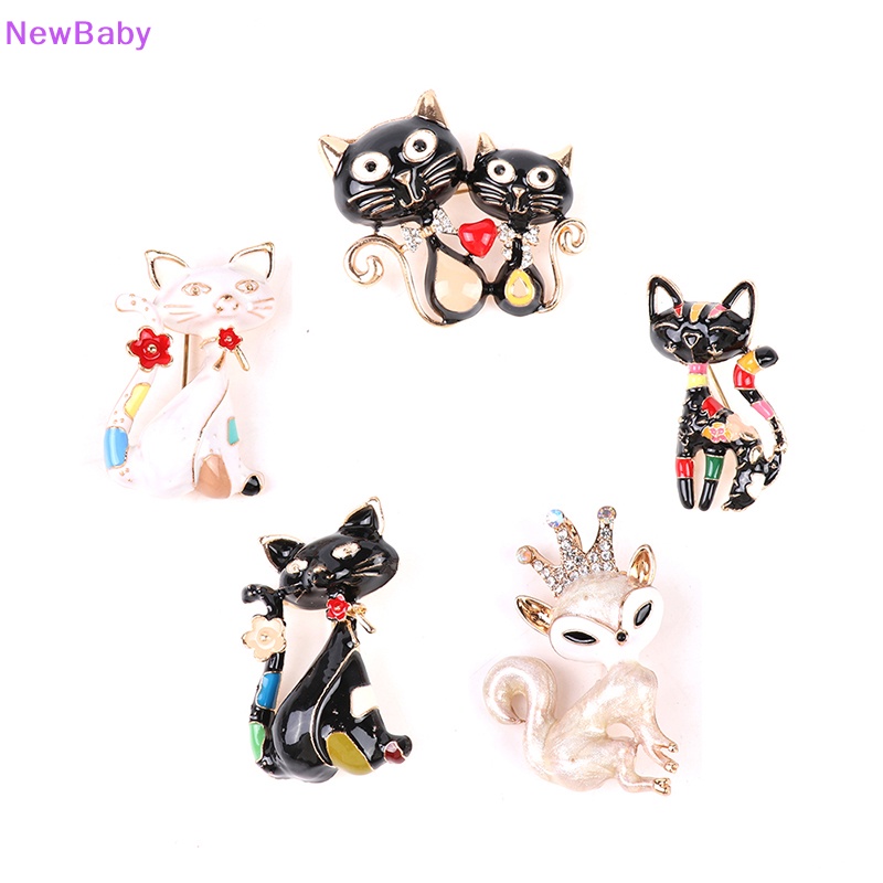 Newbaby Lucu Enamel Cat Kucing Bros Unisex Wanita Pria Brooch Pin Perhiasan Desain Hewan ID