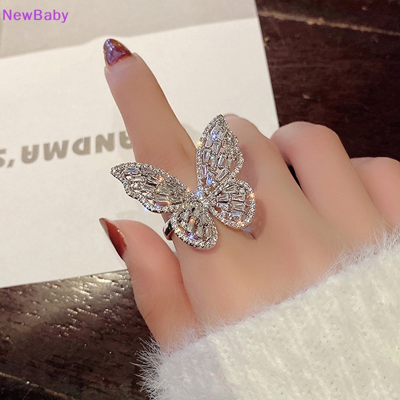 Newbaby Zirkon Cincin Kupu-Kupu Permata Batu Pembukaan Berlebihan Cincin Buku Jari Besar ID