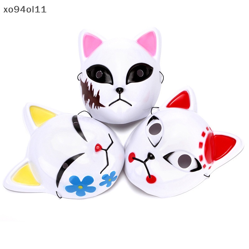 Xo 1Pc Anime Setengah Wajah Hand-ed Kucing Fox Tiger Topeng Anime Demon Slayer Masquerade Halloween Festival Pesta Cosplay Prop OL