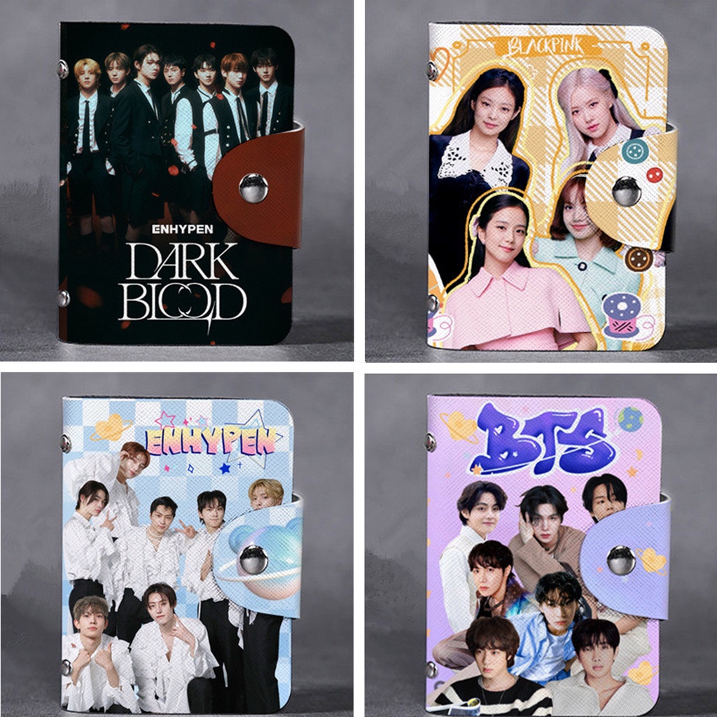 1pc Hitam-PINK BT-S ENHYPEN STRAY KIDS Tempat Kartu Bangtan Boys Straykids ENHYPEN Lomo Card Bag Photocards Collection Book