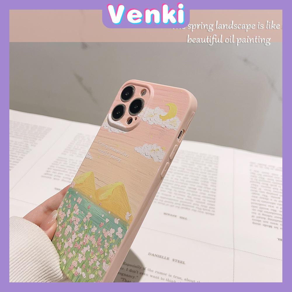 Venki - Untuk Iphone11 iPhone Case Pink Glossy Film TPU Lembut Shockproof Fase Penutup Perlindungan Lukisan Minyak Pemandangan Kompatibel Dengan Iphone14 13 Pro max 12 Pro max xr xs max 7 8Plus