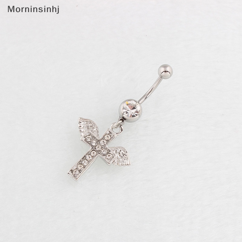 Mornin Aesthetic Shiny Wings Cross Belly Button Rings Untuk Wanita Punk Warna Silver Sexy Navel Rings Aksesoris Perhiasan Tubuh id