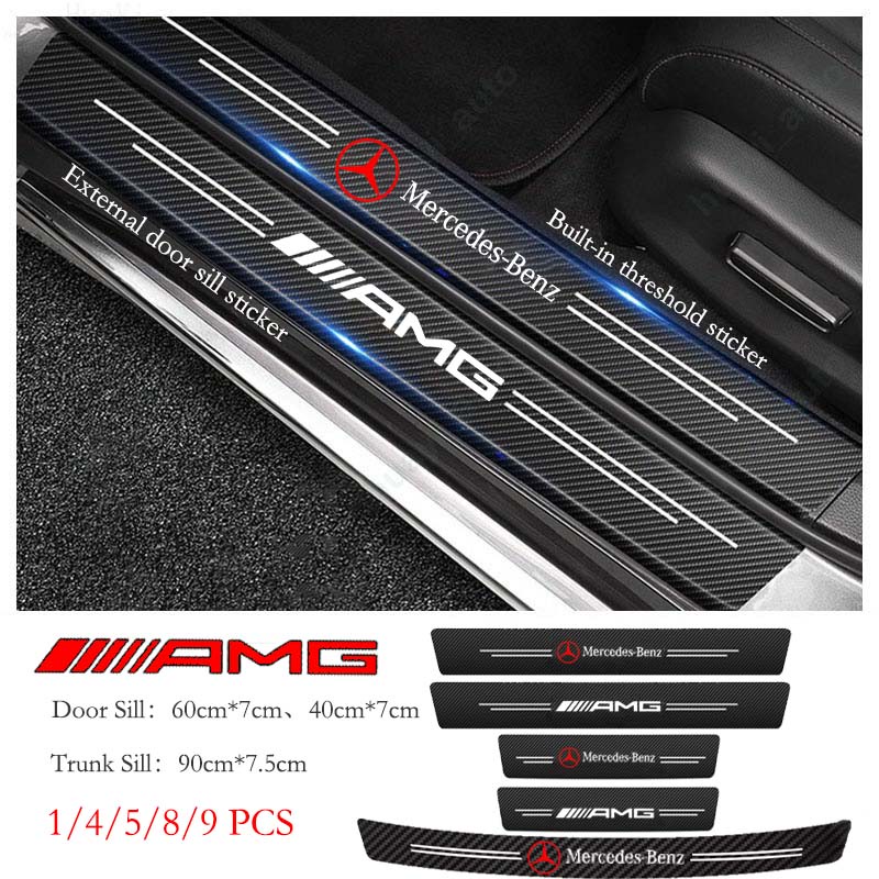 Mercedes Benz Stiker Kusen Pintu Mobil Anti Gores Serat Karbon Kulit Sticker Pelindung Bagasi Untuk Benz AMG E200 W210 W203 W204 W211 W205 W212 W203 C200 E350 A180 CLA A45 C200 GLC