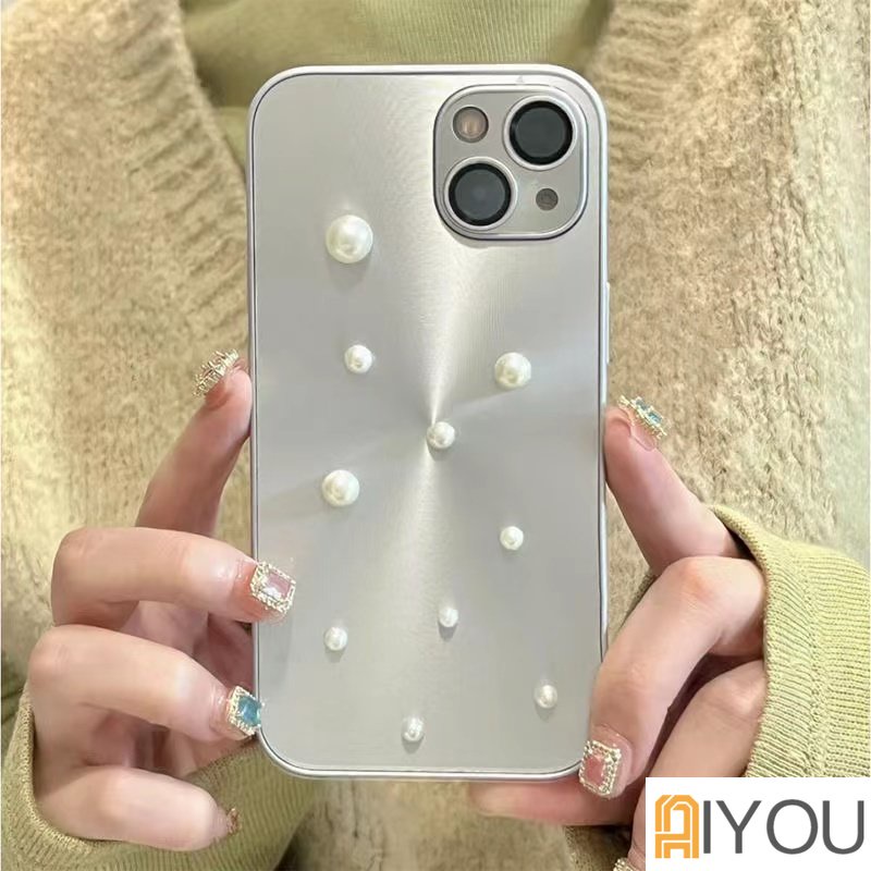 Luxury Laser Case Dengan 3D Mutiara Hati Berlian Imitasi Untuk iPhone 14pro Max13Pro 12 Pro 11motif CD Pelindung Lensa Film PC Hard Ultra Tipis Cover Untuk Iphone14