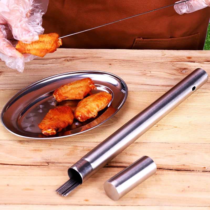 Tempat Penyimpanan Tusuk Sate BBQ Tabung Stainless Steel 35cm