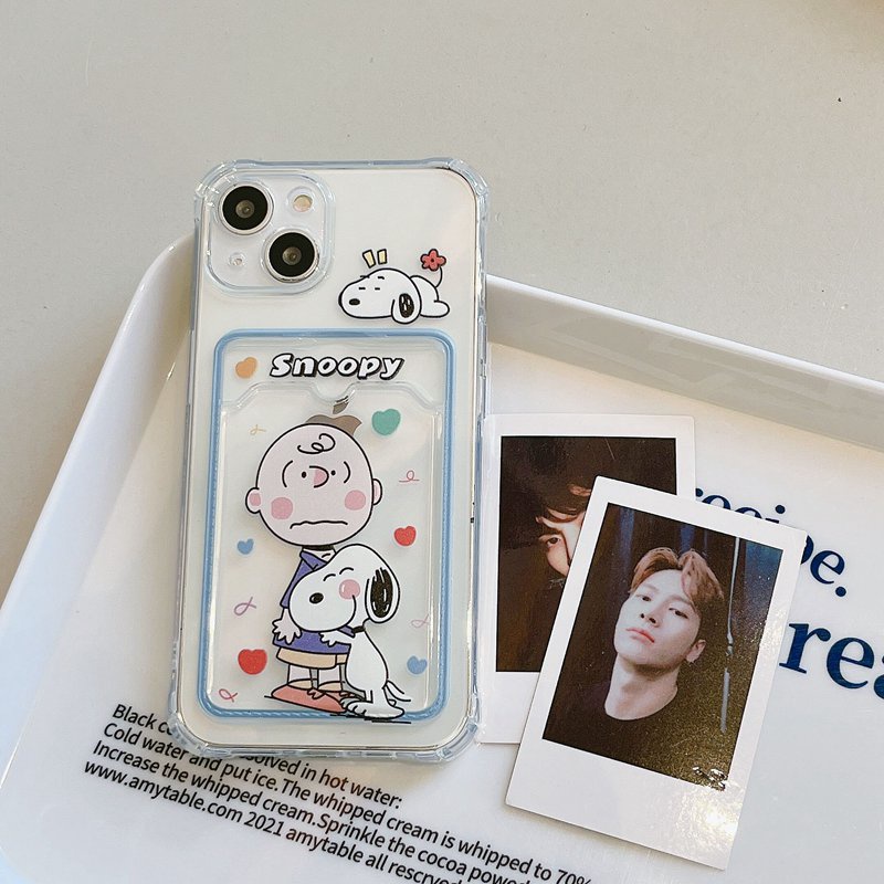 Card Case Cute OK Snoopy Soft Case HP iP iPhone 14 13 12 11 Pro X XS XR Max 7 8 + Plus FTD Casing Apple