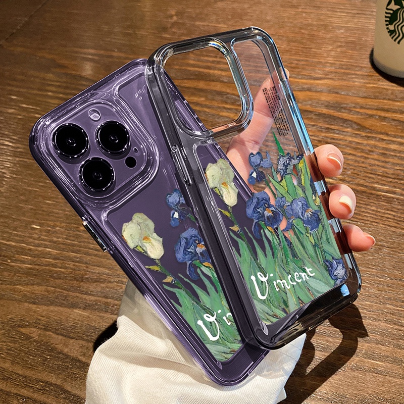 IPHONE Art Painting Flower Case Untuk Iphone6 Kompatibel 7 8 6Plus 7Plus 8Plus 11 14 Pro Max X XS XR 11 12 13 14 Pro Max SE 2020 2022 Plating Electroplated Buttons Shockproof Cover