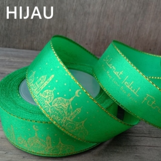 

Promo Terjangkau Pita Lebaran Idul Fitri List Emas 1 inch 2.5cm Roll - Hijau