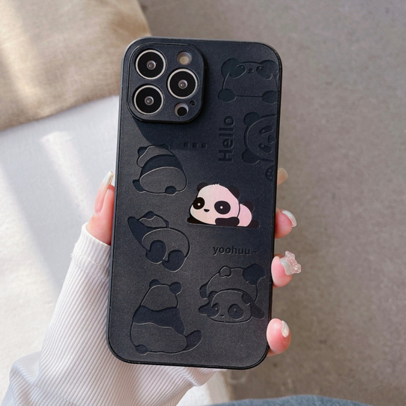 IPHONE Kartun Panda Casing Mewah Laser Ponsel Penutup Belakang Untuk Iphone14 13 12 11Pro X XS Max XR Casing Perlindungan Jatuh