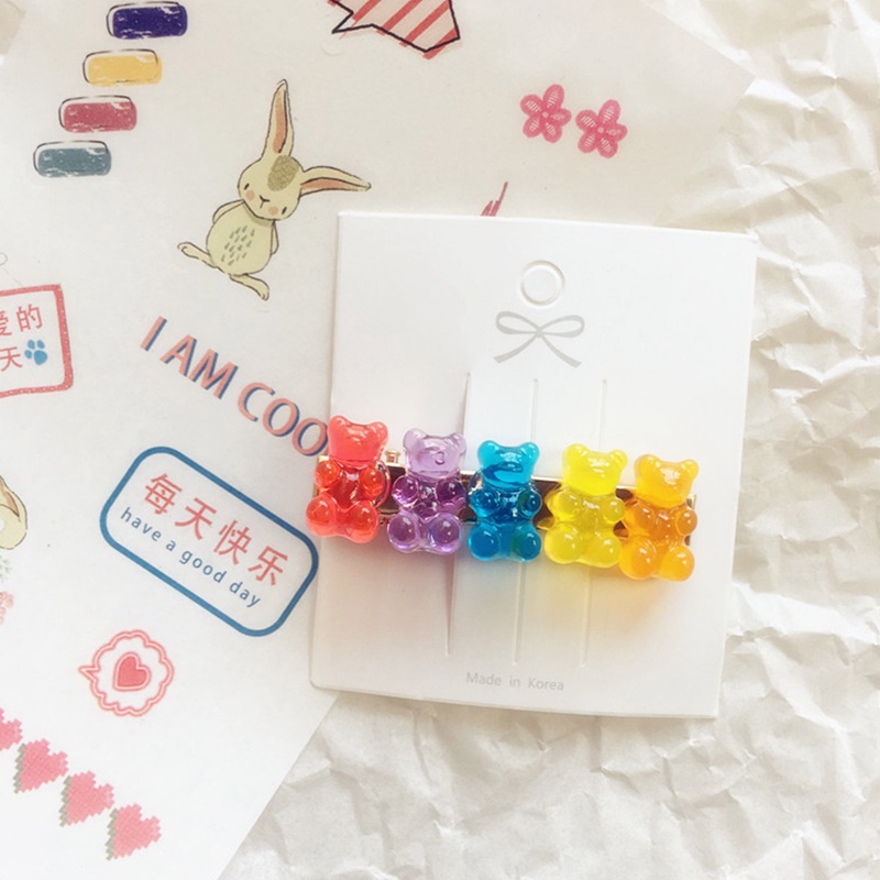 Cute Bear Candy Color Jepit Rambut Barrette Colorful Hair Clip Jelly Color Gummy Hiasan Kepala Gadis Wanita Jepit Rambut Duckbill Klip Hiasan Kepala