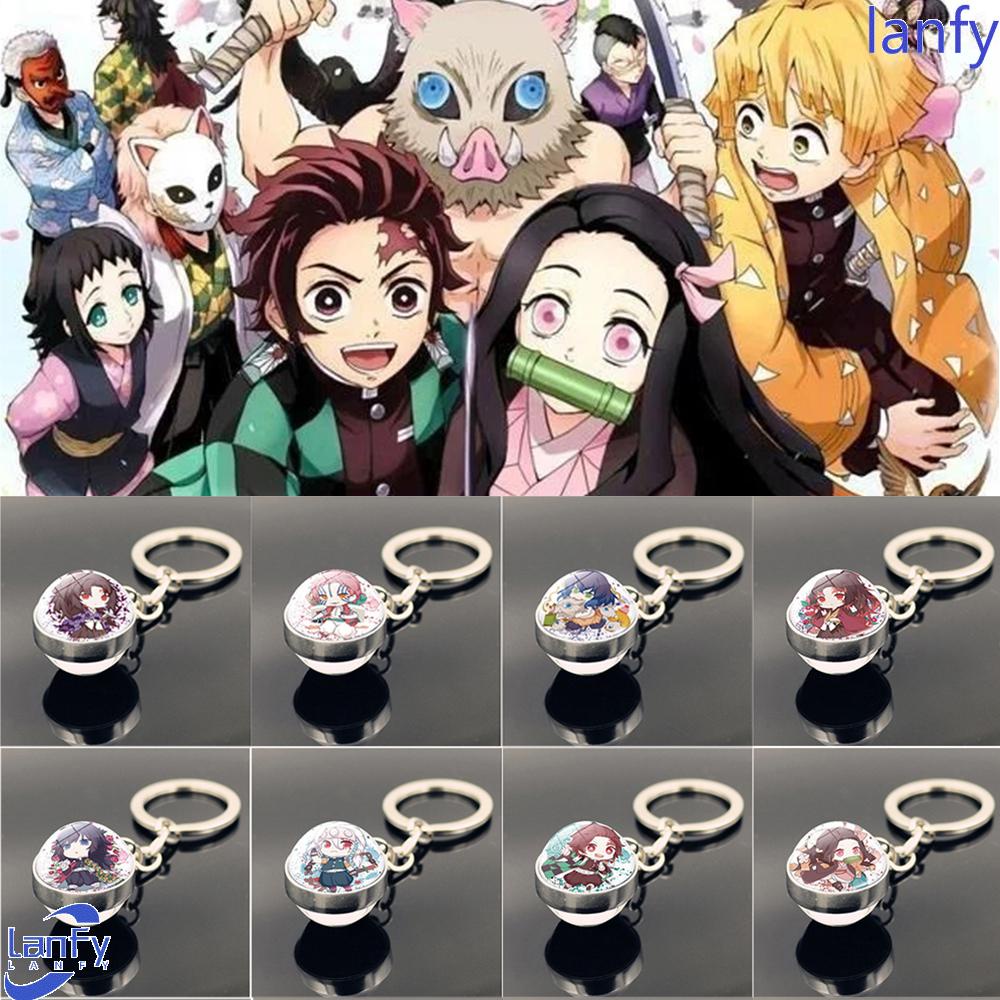 Lanfy Gantungan Kunci Anime Demon Slayer Tomioka Giyuu Unisex Spin Moon Kimetsu No Yaiba Kamado Nezuko Glass Ball Keychain