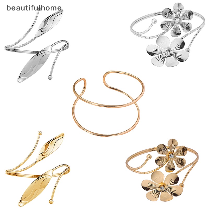 {beautifulhome} Bohemian Kupu-Kupu Daun Pesona Upper Gelang Lengan Rantai Logam Berongga Keluar Pola Geometris Retro Arm Cuff Bangle Body Bracelets.