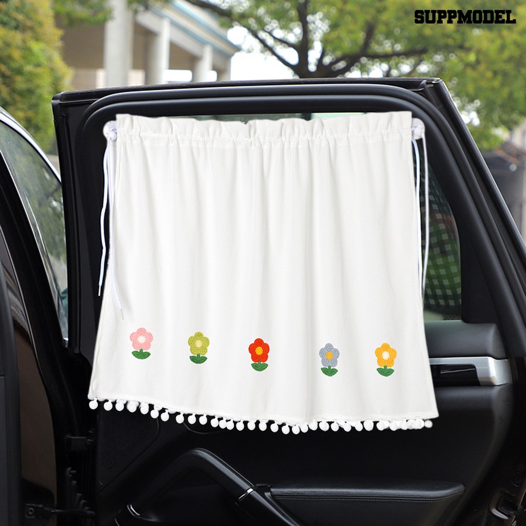 [SM] Car Sunshade Suction Cup Dengan Rumbai Peredam Panas Cotton Flower/Little Flower Rear Window Cover Car Supply