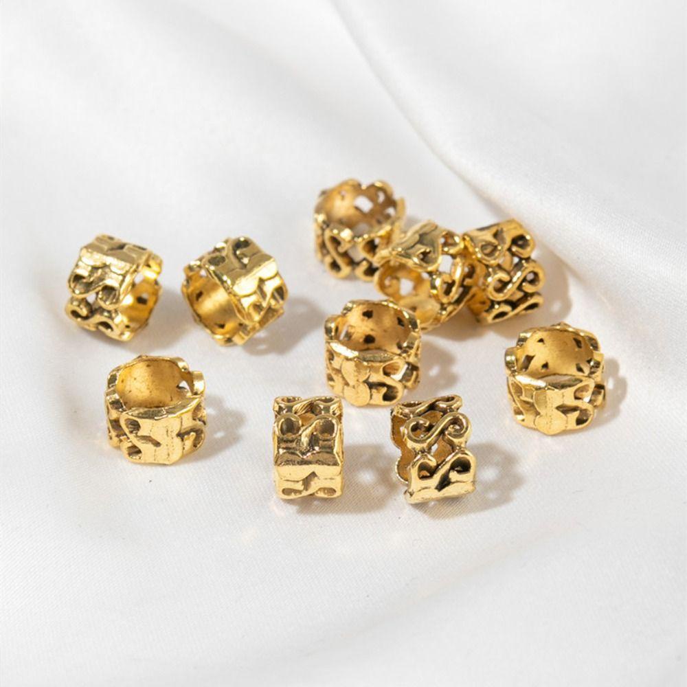 AUGUSTINA 10pcs /set Manik-Manik Rambut, Klip Cincin Rambut Perak, Perhiasan Manik-Manik Rambut Gimbal Kepang Bahan Alloy Emas Untuk Pesta