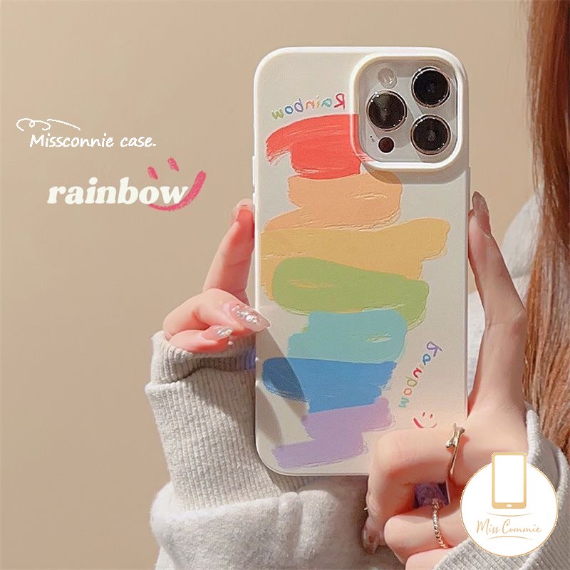 IPHONE Doodle Cat Warna-Warni Pelangi Case Kompatibel Untuk Iphone11 13 14 12 Pro Max 7Plus XR X XS Max7 8 Plus SE 2020 Glossy Halus Shockproof Lembut Tpu Penutup Belakang