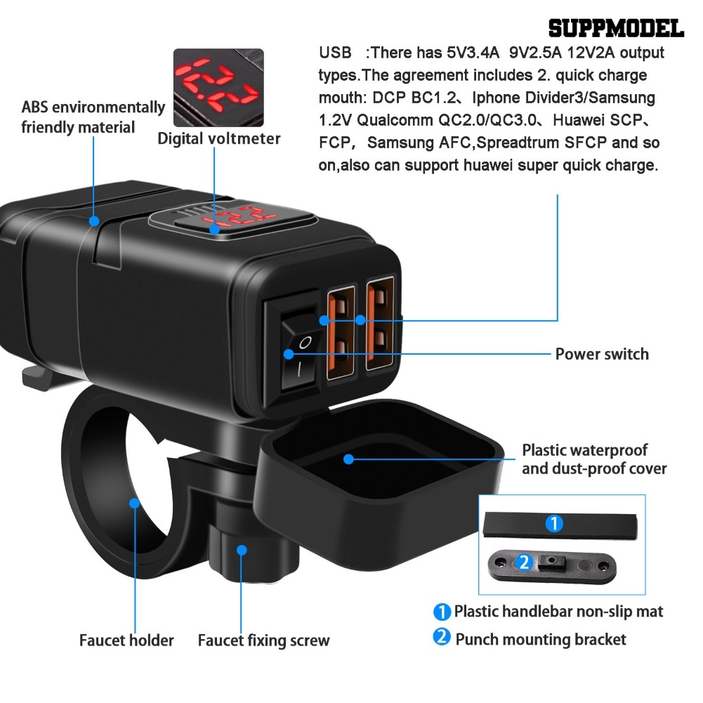 [SM] Motor QC3.0 Fast Charging Dual USB Charger Power Adapter Dengan Voltmeter