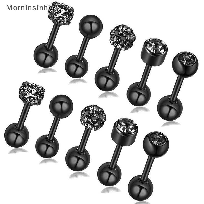 Mornin 10Pcs Stainless Steel Tulang Rawan Telinga Tragus Helix Stud Kristal Perhiasan id