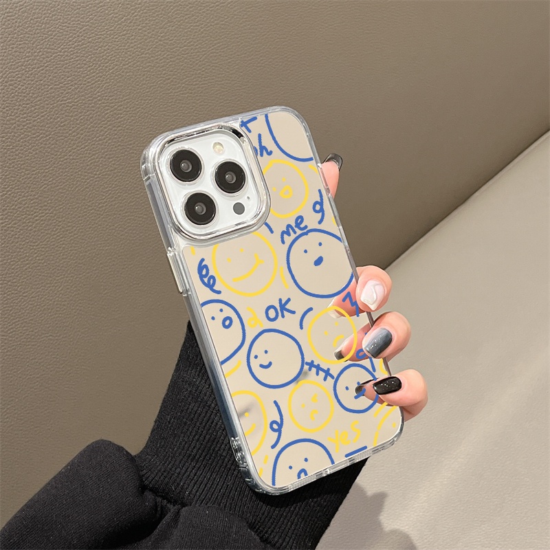 IPHONE Casing Ponsel Cermin Emoji Lucu Kompatibel Untuk Iphone11 12 13 14 12Pro 13Pro 14Pro Pro Max XR X XS Max Electroplating Tombol Perlindungan Mirror Cover