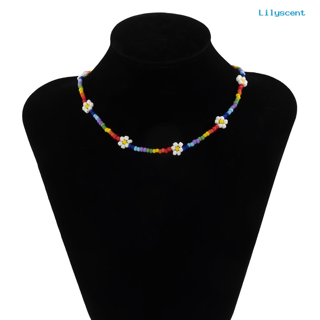 [LS]1 Set Kalung Gelang Cincin Manik-Manik Perhiasan Warna-Warni Handmade Set Perhiasan Manik-Manik Bunga Untuk Pantai