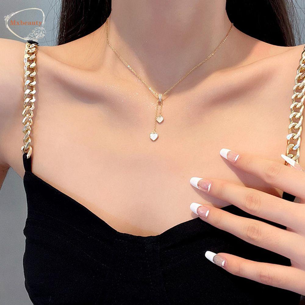 Mxbeauty Wanita Kalung Gadis Trendi Hadiah Cinta Hati Bulat Zirkon Kristal Choker