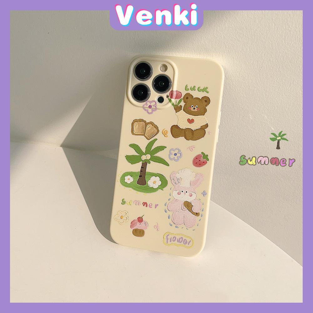 VENKI - Untuk iPhone 11 iPhone Case Cream Glossy Film TPU Soft Shockproof Phase Cover Protection Cute Bear Coco Kompatibel dengan iPhone 14 13 Pro max 12 Pro Max xr xs max 7 8Plus