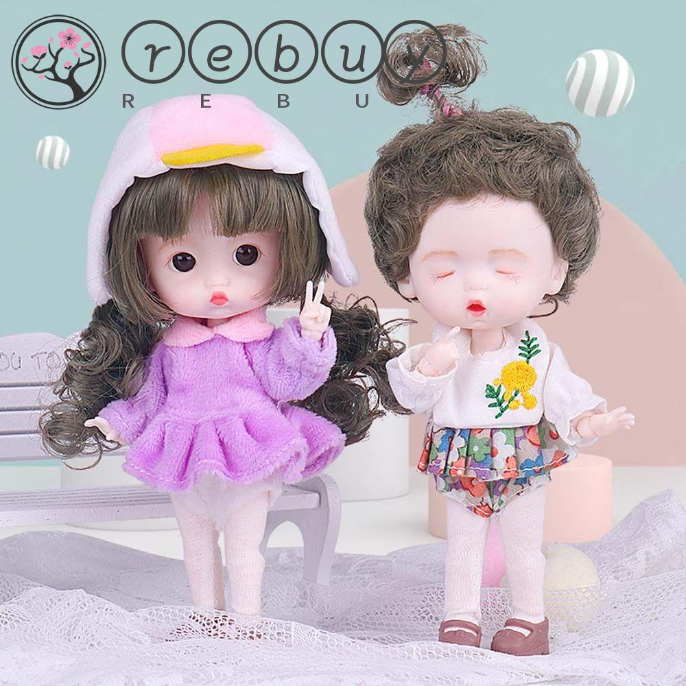 REBUY Rebuy1 /12 BJD Boneka Warna-Warni Ekspresi Lucu Gadis Pakaian Fashion Hadiah Ulang Tahun Munecas Mainan Sendi Bergerak DIY Mainan Boneka Keriting Wig Saku Bersama Boneka