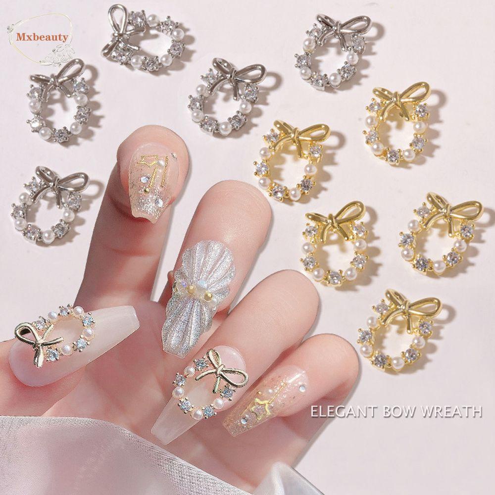 MXBEAUTY 3d Dekorasi Nail Art Gadis Bergaya Ikatan Simpul Emas Mutiara Zirkon Manikur Aksesoris