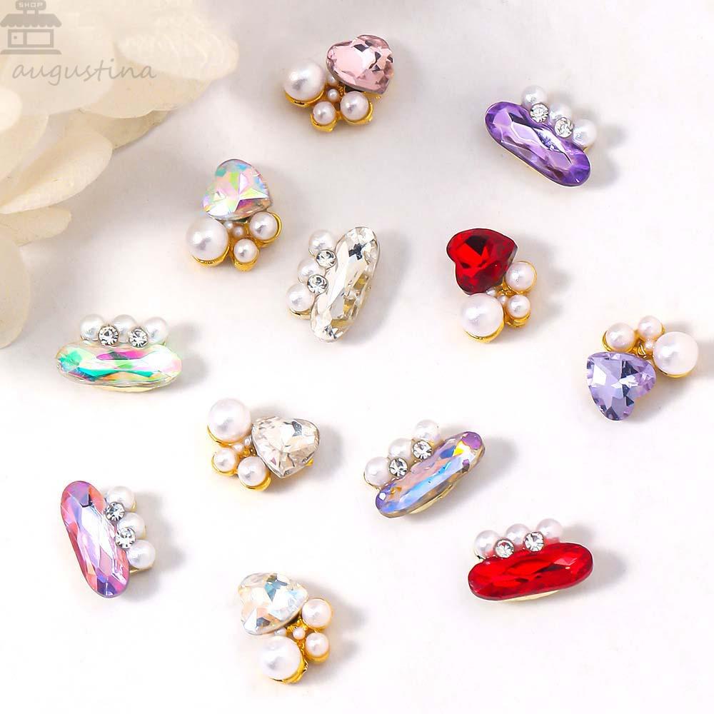 AUGUSTINA Augustina Hiasan Kuku Jantung Fashion Ins Gaya Aurora Mutiara Hati Oval Manikur Aksesoris Nail Ornament Nail Jewelry
