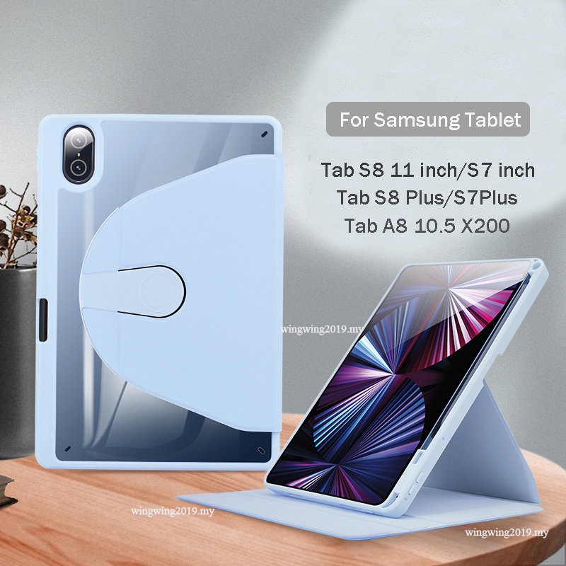 Untuk Smart Samsung Galaxy Tab A8 10.5 X200 X205 Stand Case Galaxy Tab A7 10.4 T500 T505 Lite 360 Penutup Rotasi Dengan S pen Holder