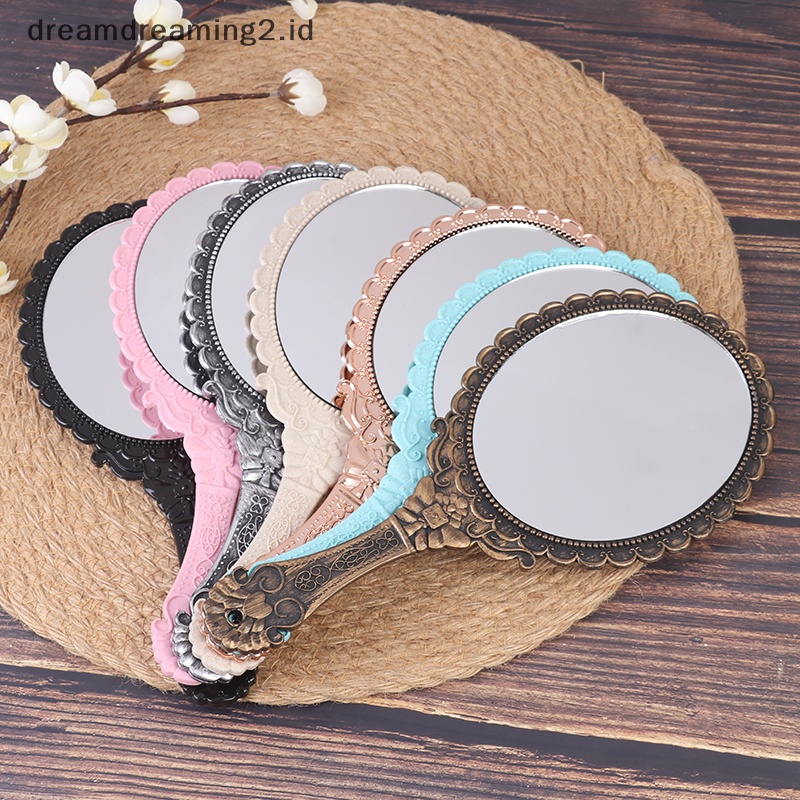(drea) Kaca Rias Genggam Ukir Vintage Cermin Rias Cermin Tangan Gagang Kosmetik //