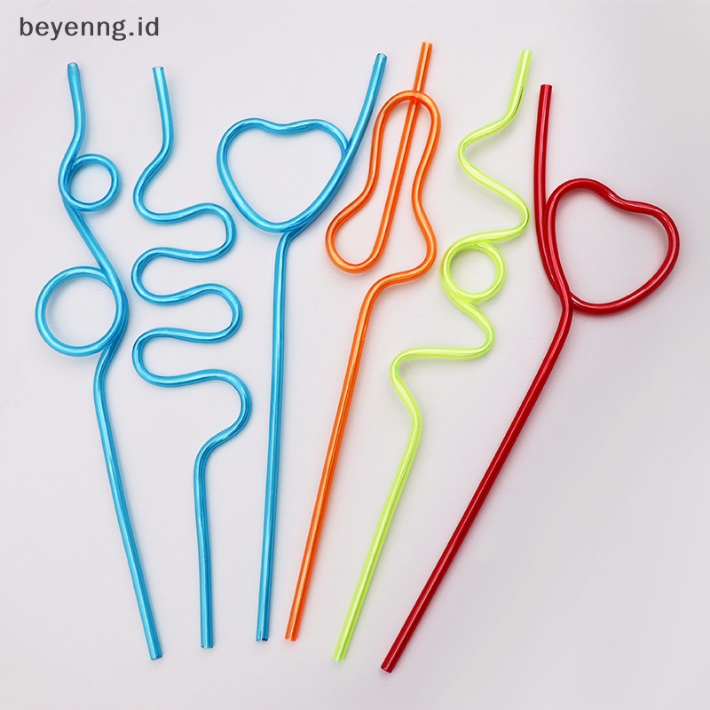 Beyen 10pcs Sedotan Lengkung Warna-Warni Sedotan Berbentuk Hewan Peliharaan Crazy Curly Plastik Untuk Pesta Bar ID