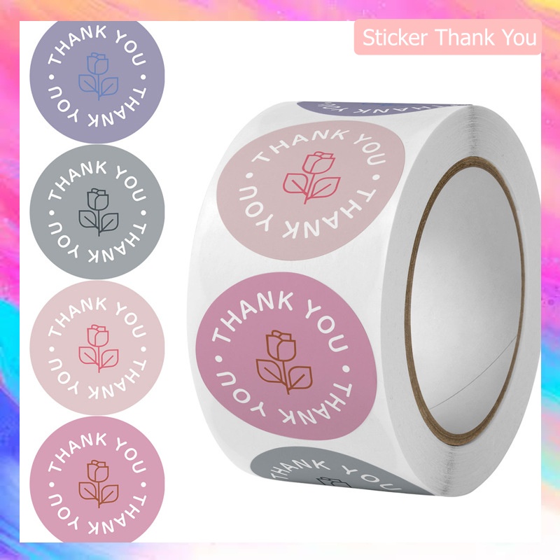 

Stiker Label Thank You / Stiker Roll (500 Pcs) / Stiker Ucapan Bulat / Stiker Tempel / Stiker Label Colorfull / Stiker Kartun