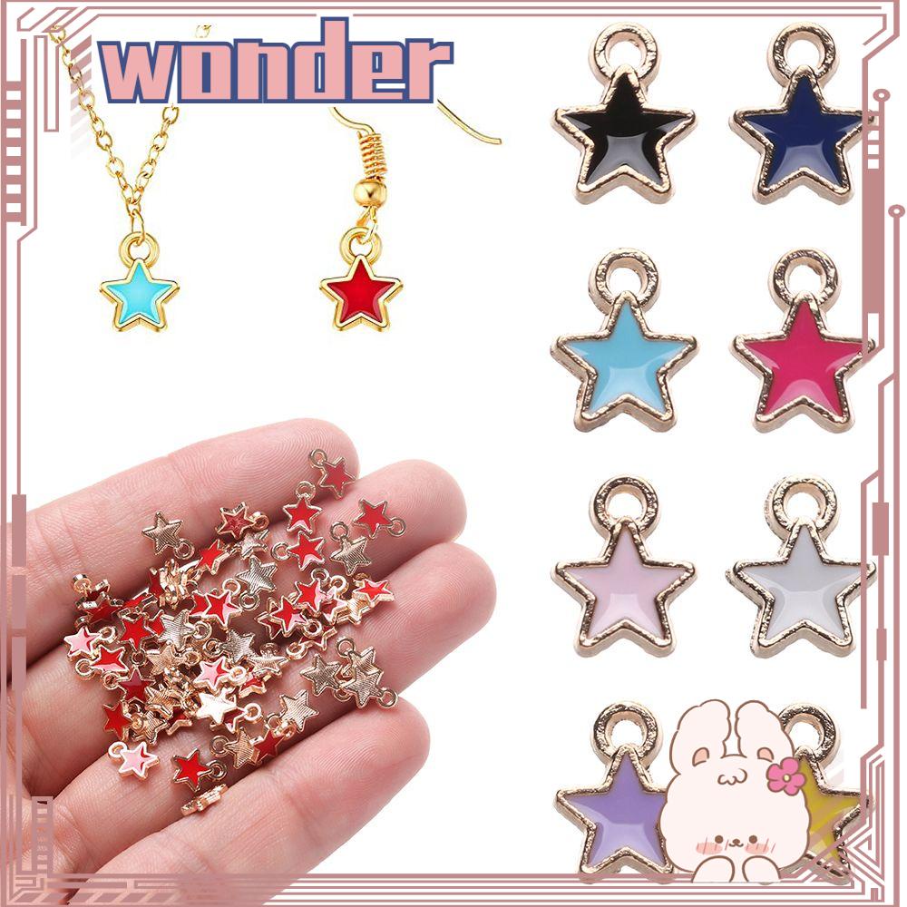 WONDER 50pcs Enamel Bintang Charms 6mm Warna Permen DIY Aksesoris Anting Gelang Pentagram Liontin