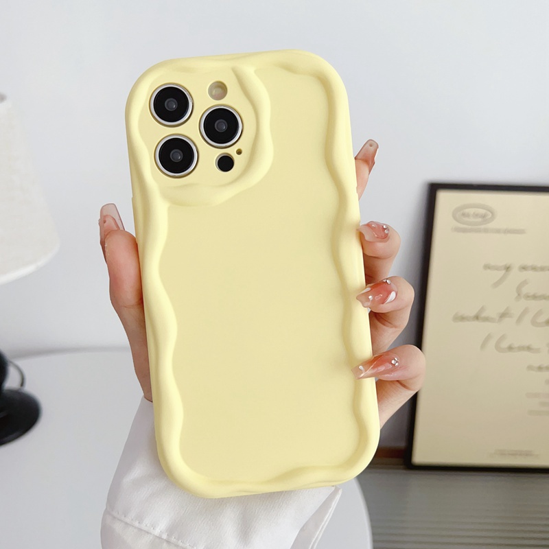 【Macaron Wave】So Pretty Yellow Skin Feel SoftCase IPhone 7 8 Plus X Xr XS Max IPhone 11 12 13 14 Pro Max Women's Fashion Camera Protect Phone Case Pink