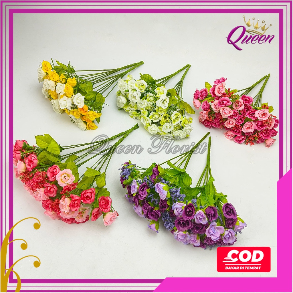 Rose Mini Classic Cabang 7 - Mawar Kecil Sutra Bunga Flowers Kamelia Artificial untuk Hiasan Cafe Rumah Kantor Ruang Tamu dan Dekorasi Pelaminan Wedding Pernikahan Artifisial Premium Import Murah Berkualitas